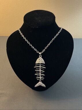 Silver Fishbone Pendant Necklace - Women Jewelry